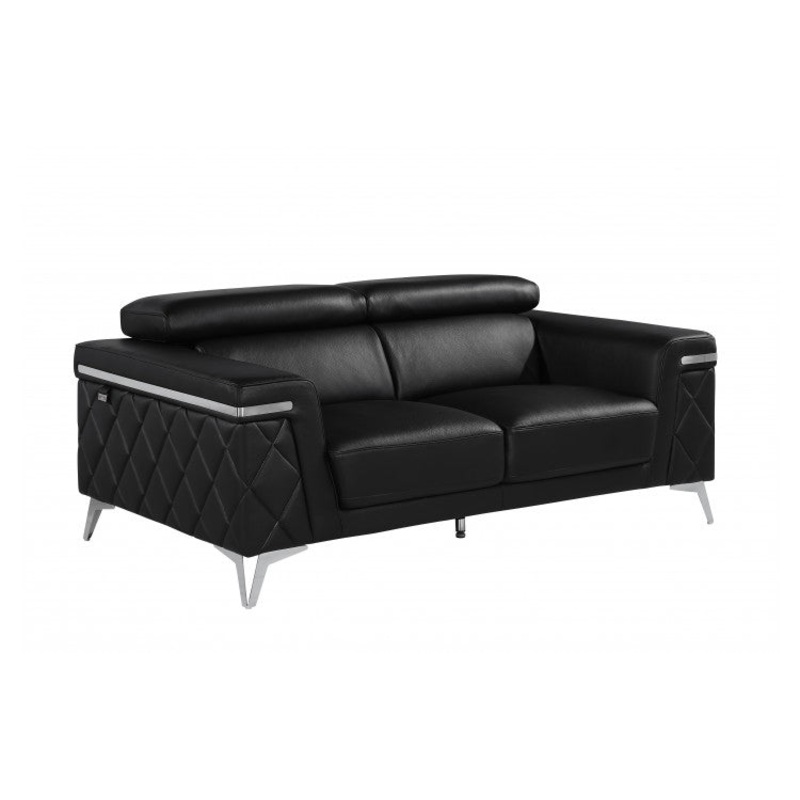 Caviani Top Grain Leather Loveseat  Model: 1140-BLACK-L
