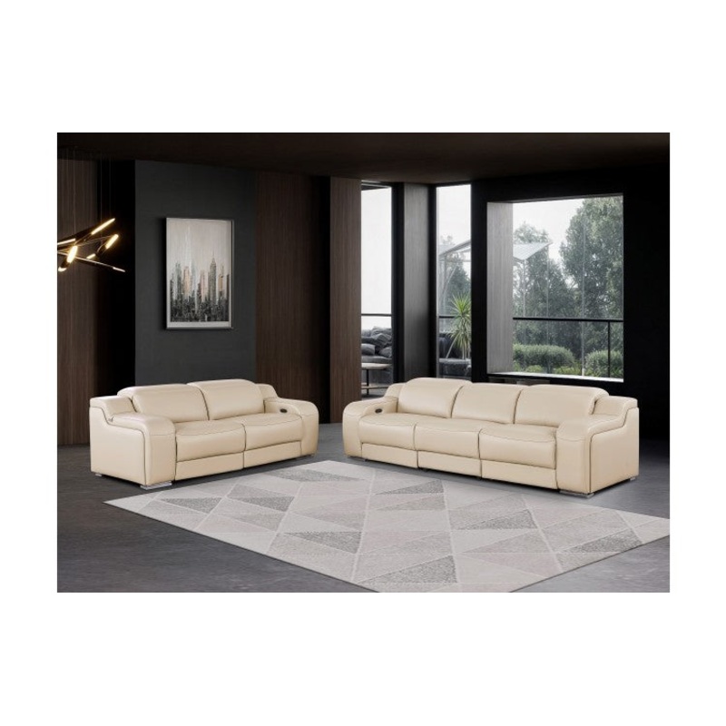 1116 DivanItalia Beige Modular Power Reclining Sofa and Loveseat Set  Top Grain Italian Leather with Power HeadrestsModel:  1116-BEIGE-5.4-HT-2PC