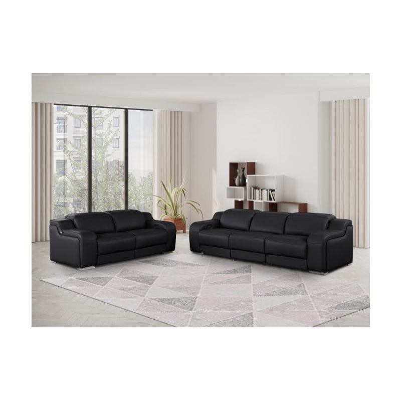 1116 DivanItalia Black Modular Power Reclining Sofa and Loveseat Set  Top Grain Italian Leather with Power HeadrestsModel:  1116-BLACK-5.4-HT-2PC