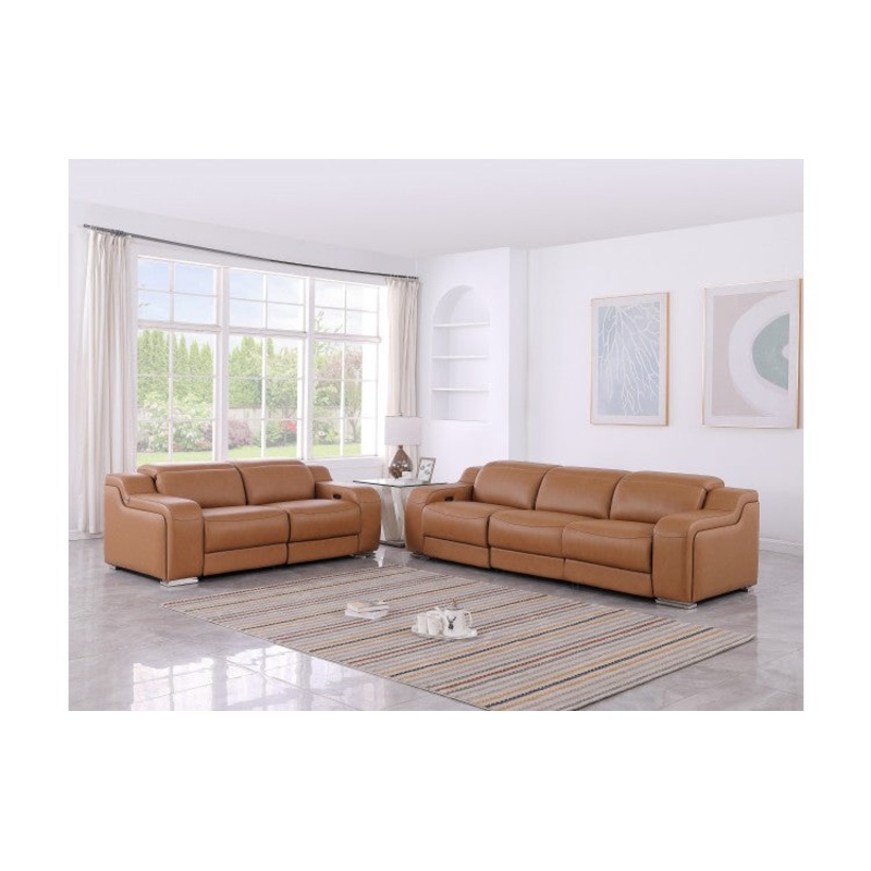 1116 DivanItalia Cognac Modular Power Reclining Sofa and Loveseat Set  Top Grain Italian Leather with Power HeadrestsModel:  1116-COGNAC-5.4-HT-2PC