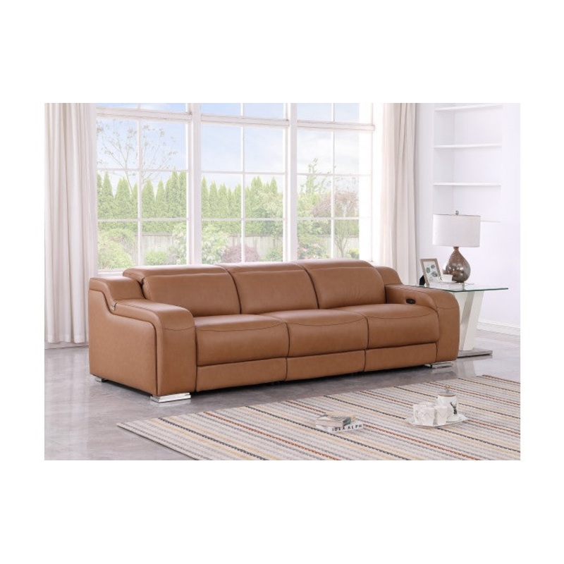 1116 DivanItalia Cognac Top Grain Italian Leather Power Reclining Sofa with Dual Recliners and Power HeadrestsModel:  1116-COGNAC-3.2-S-HT