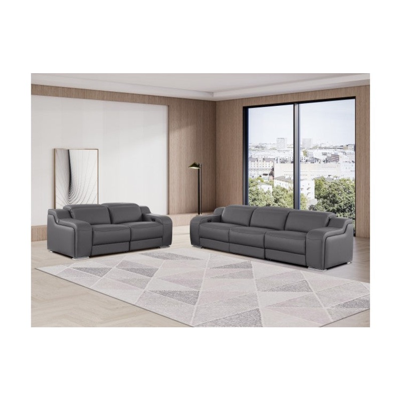 1116 DivanItalia Dark Grey Modular Power Reclining Sofa and Loveseat Set  Top Grain Italian Leather with Power HeadrestsModel:  1116-DK_GREY-5.4-HT-2PC