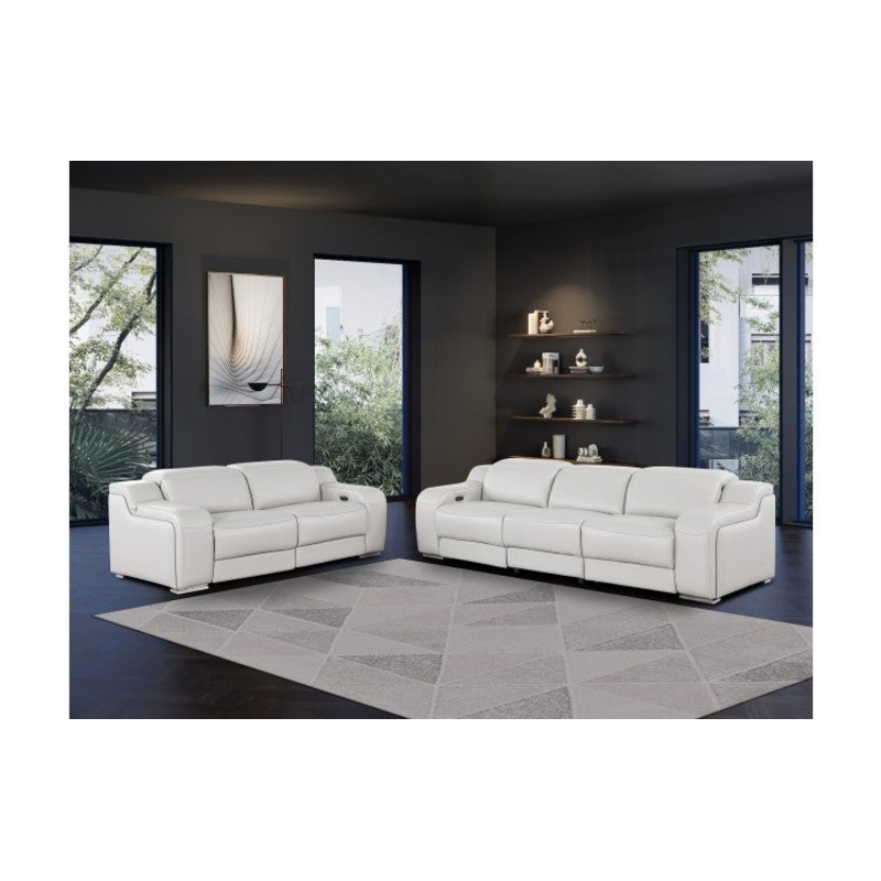 1116 DivanItalia LIght Grey Modular Power Reclining Sofa and Loveseat Set  Top Grain Italian Leather with Power HeadrestsModel:  1116-LT_GREY-5.4-HT-2PC