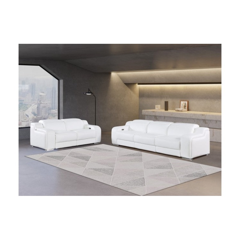 1116 DivanItalia White Modular Power Reclining Sofa and Loveseat Set  Top Grain Italian Leather with Power HeadrestsModel:  1116-WHITE-5.4-HT-2PC