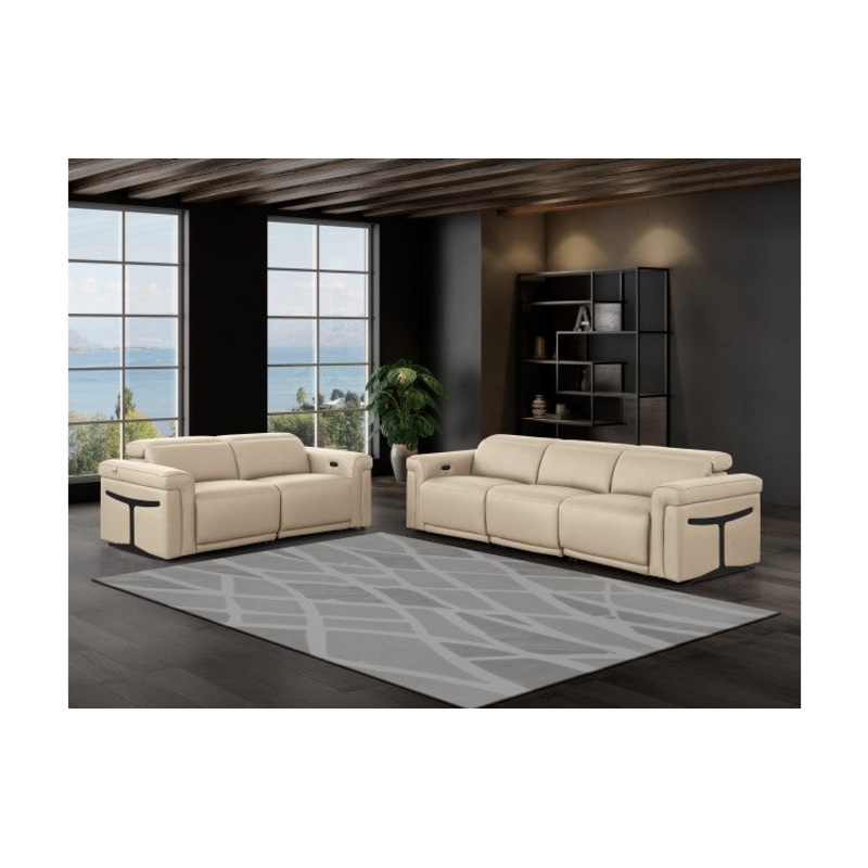 1126 DivanItalia Beige Modular Power Reclining Sofa and Loveseat Set  Top Grain Italian Leather with Power HeadrestsModel:  1126-BEIGE-5.4-HT-2PC