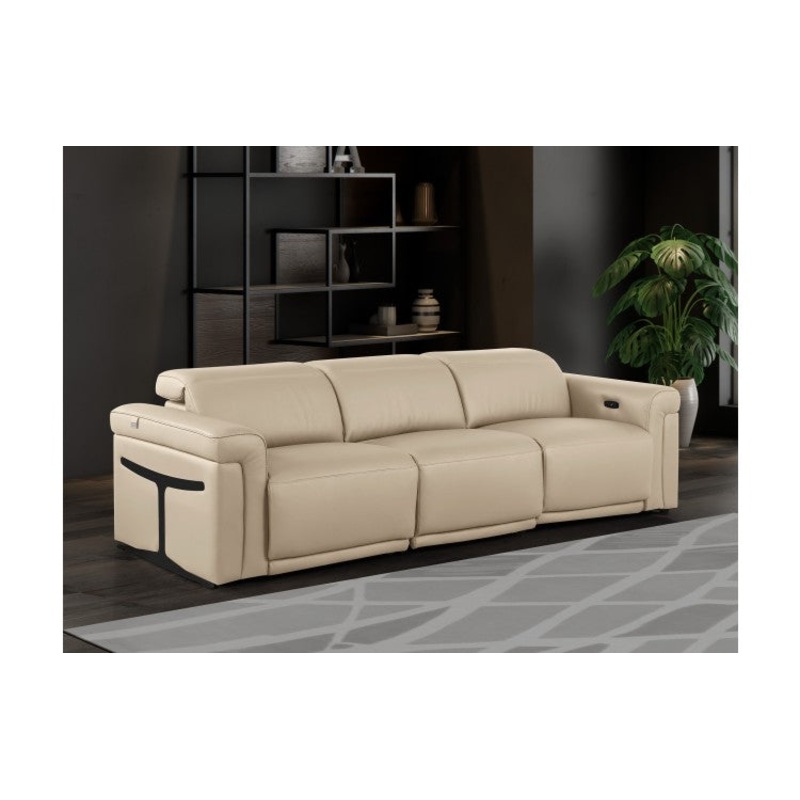 1126 DivanItalia Beige Top Grain Italian Leather Power Reclining Sofa with Dual Recliners and Power HeadrestsModel:  1126-BEIGE-3.2-S-HT