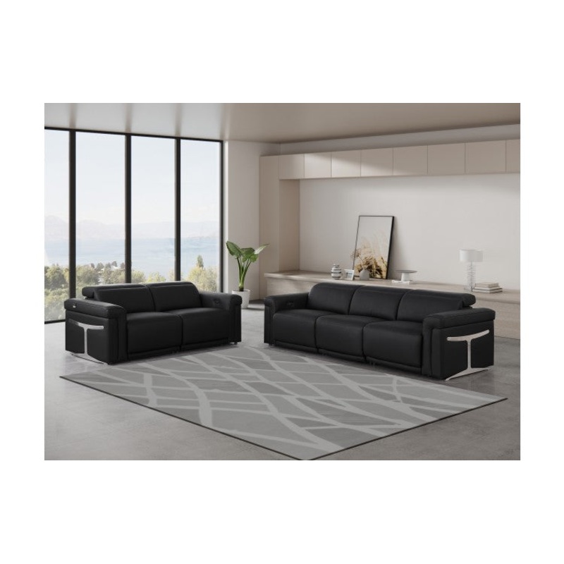 1126 DivanItalia Black Modular Power Reclining Sofa and Loveseat Set  Top Grain Italian Leather with Power HeadrestsModel:  1126-BLACK-5.4-HT-2PC