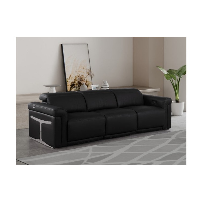 1126 DivanItalia Black Top Grain Italian Leather Power Reclining Sofa with Dual Recliners and Power HeadrestsModel:  1126-BLACK-3.2-S-HT