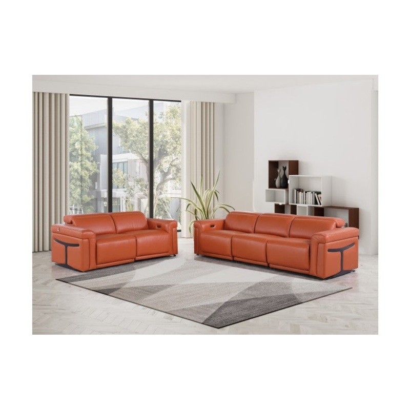 1126 DivanItalia Camel Modular Power Reclining Sofa and Loveseat Set  Top Grain Italian Leather with Power HeadrestsModel:  1126-CAMEL-5.4-HT-2PC