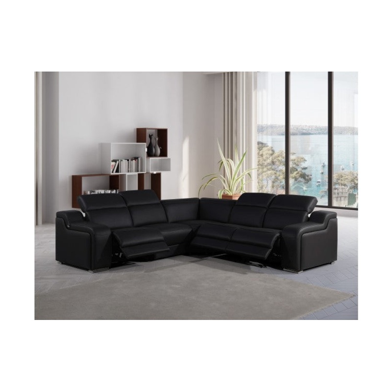 1116 DivanItalia Black Top-Grain Italian Leather 5-Piece Sectional with 3 Power Reclining Seats & Power HeadrestModel:  1116-BLACK-3PWR-5PC