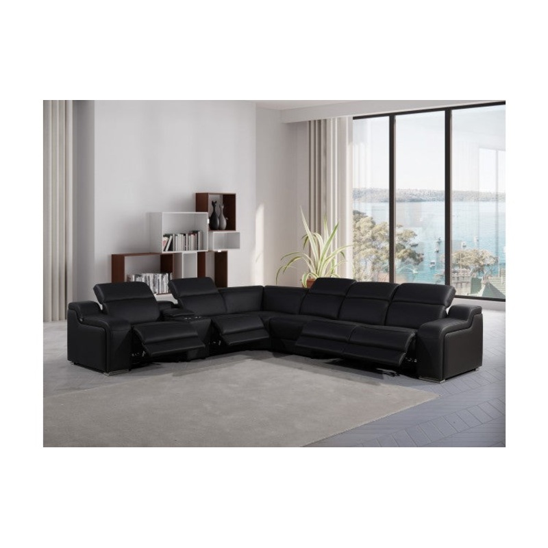1116 DivanItalia Black Top-Grain Italian Leather 7-Piece Sectional with 4 Power Reclining Seats & Power HeadrestModel:  1116-BLACK-4PWR-7PC