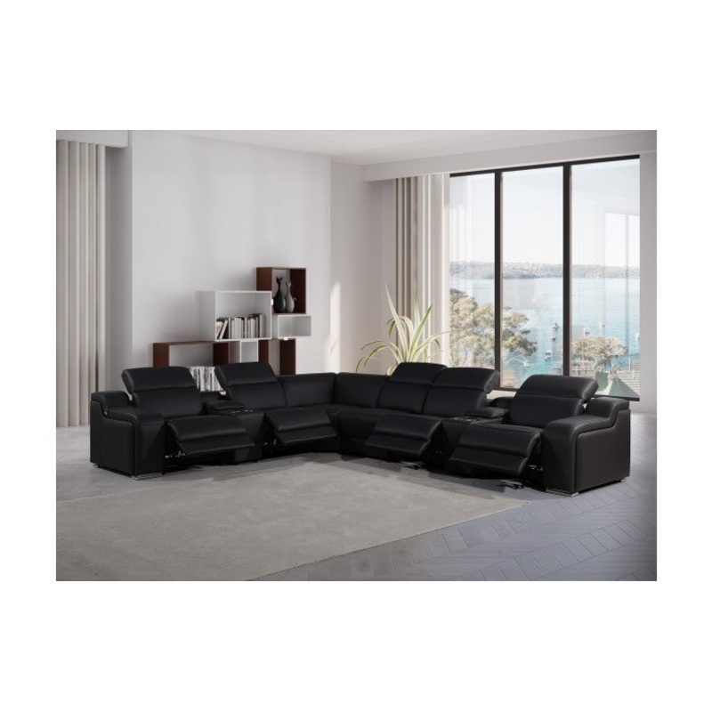 1116 DivanItalia Black Top-Grain Italian Leather 8-Piece Sectional with 4 Power Reclining Seats & Power HeadrestModel:  1116-BLACK-4PWR-8PC