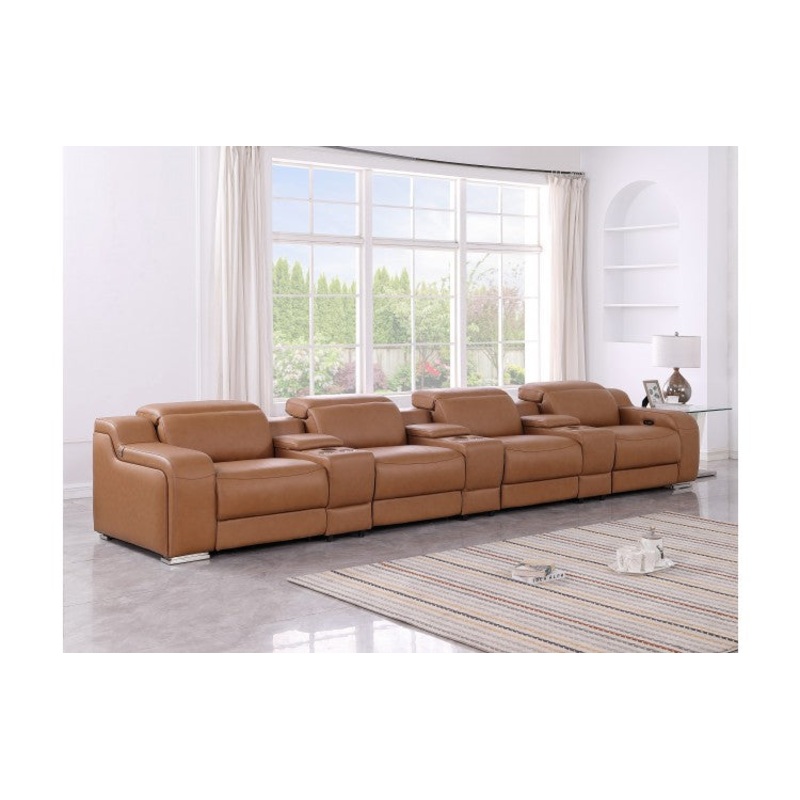 1116 DivanItalia Cognac 7-Piece Power Reclining Sofa with Power Headrest in Top Grain Italian LeatherModel:  1116-COGNAC-S-7.4-HT