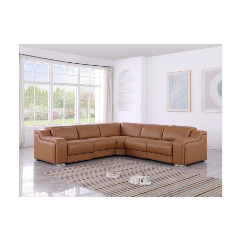 1116 DivanItalia Cognac Top-Grain Italian Leather 5-Piece Sectional with 3 Power Reclining Seats & Power HeadrestModel:  1116-COGNAC-3PWR-5PC