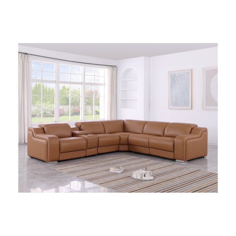 1116 DivanItalia Cognac Top-Grain Italian Leather 6-Piece Sectional with 3 Power Reclining Seats & Power HeadrestModel:  1116-COGNAC-3PWR-6PC