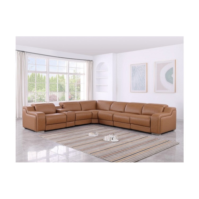 1116 DivanItalia Cognac Top-Grain Italian Leather 7-Piece Sectional with 3 Power Reclining Seats & Power HeadrestModel:  1116-COGNAC-3PWR-7PC