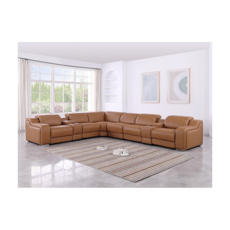 1116 DivanItalia Cognac Top-Grain Italian Leather 8-Piece Sectional with 3 Power Reclining Seats & Power HeadrestModel:  1116-COGNAC-3PWR-8PC