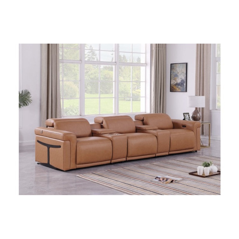 1126 DivanItalia Cognac 5-Piece Power Reclining Sofa with Power Headrest in Top Grain Italian LeatherModel:  1126-COGNAC-5.3-HT