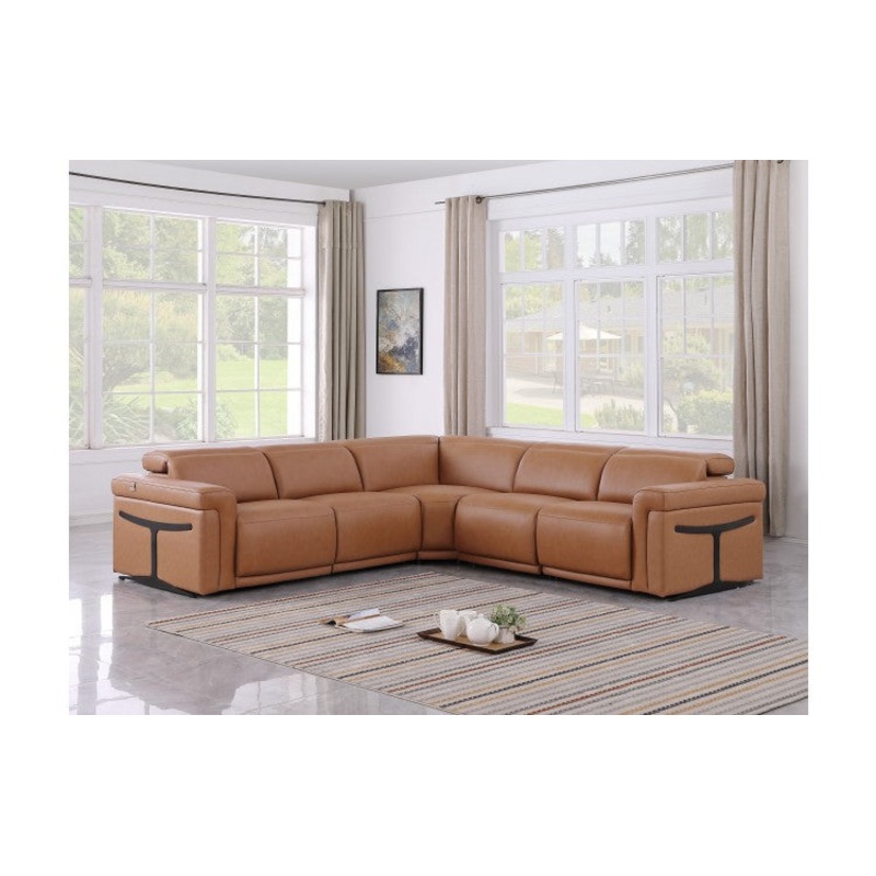 1126 DivanItalia Cognac 5-Piece Sectional with 3 Power Recliners and Power HeadrestsModel:  1126-COGNAC-SEC-5PC-3PWR-SECTIONAL-GROUP