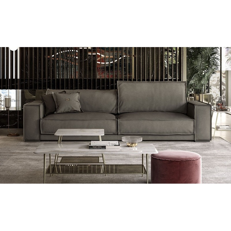 Lamod Italia Sevilla Italian Contemporary Grey Leather Sofa Model VGCCBAXTER/STATUS-GRY-S