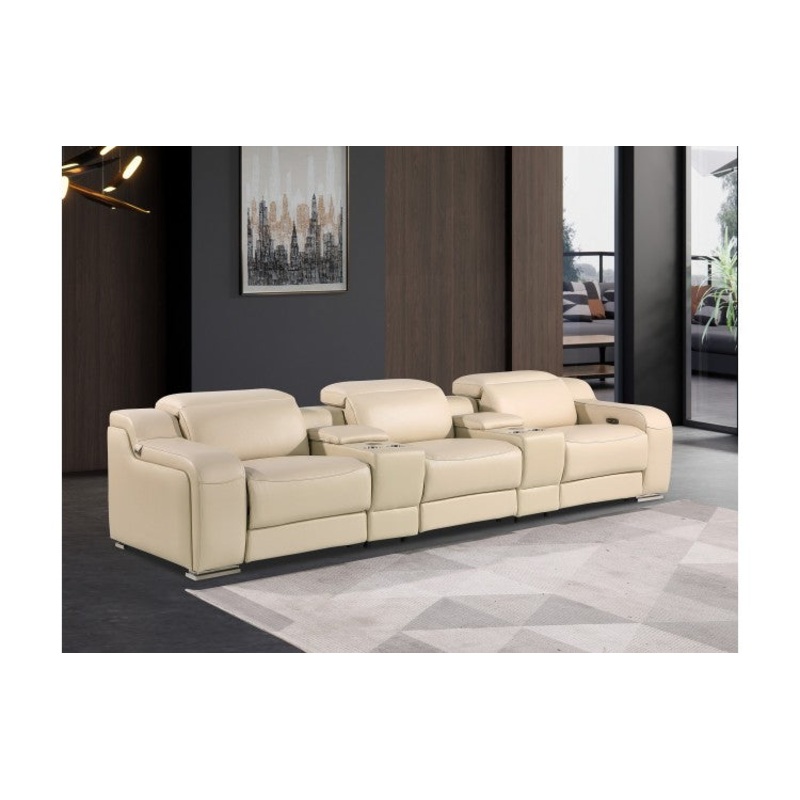 1116 DivanItalia Beige 5-Piece Power Reclining Sofa with Power Headrest in Top Grain Italian LeatherModel:  1116-BEIGE-5.3-HT