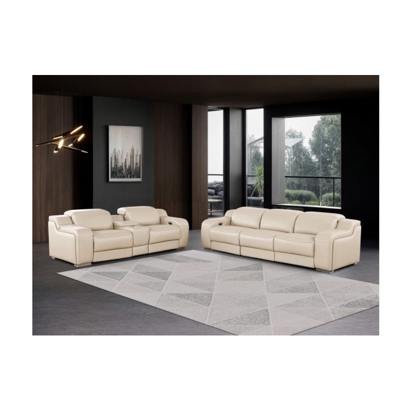 1116 DivanItalia Beige 6-Piece Modular Power Reclining Sofa and Loveseat Set with Power Headrests – Top Grain Italian LeatherModel:  1116-BEIGE-6.5-HT