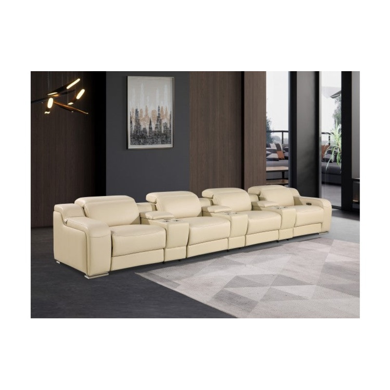 1116 DivanItalia Beige 7-Piece Power Reclining Sofa with Power Headrest in Top Grain Italian LeatherModel:  1116-BEIGE-S-7.4-HT