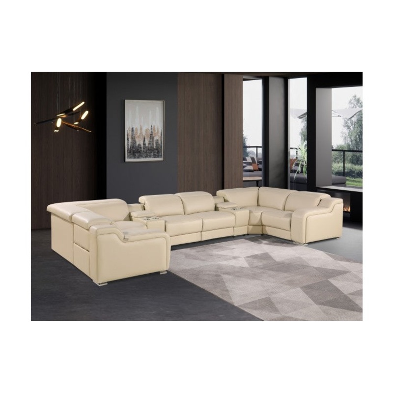 1116 DivanItalia Beige 8-Piece Sectional with 2 Power Recliners and Power HeadrestsModel:  1116-BEIGE-2PWR-U-C-8PC