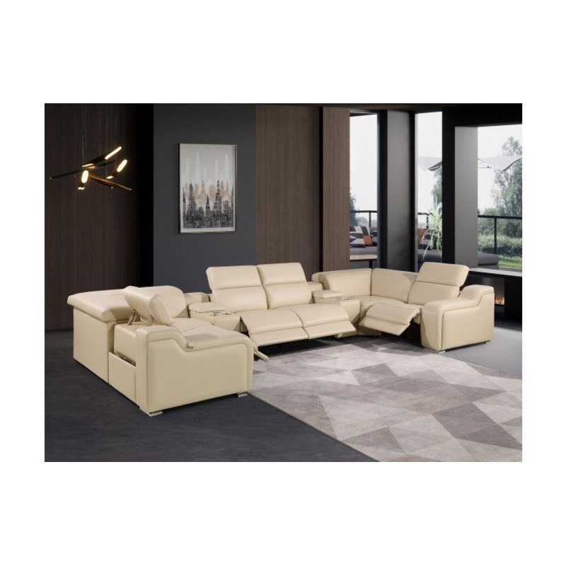 1116 DivanItalia Beige 8-Piece Sectional with 4 Power Recliners and Power HeadrestsModel:  1116-BEIGE-4PWR-U-C-8PC