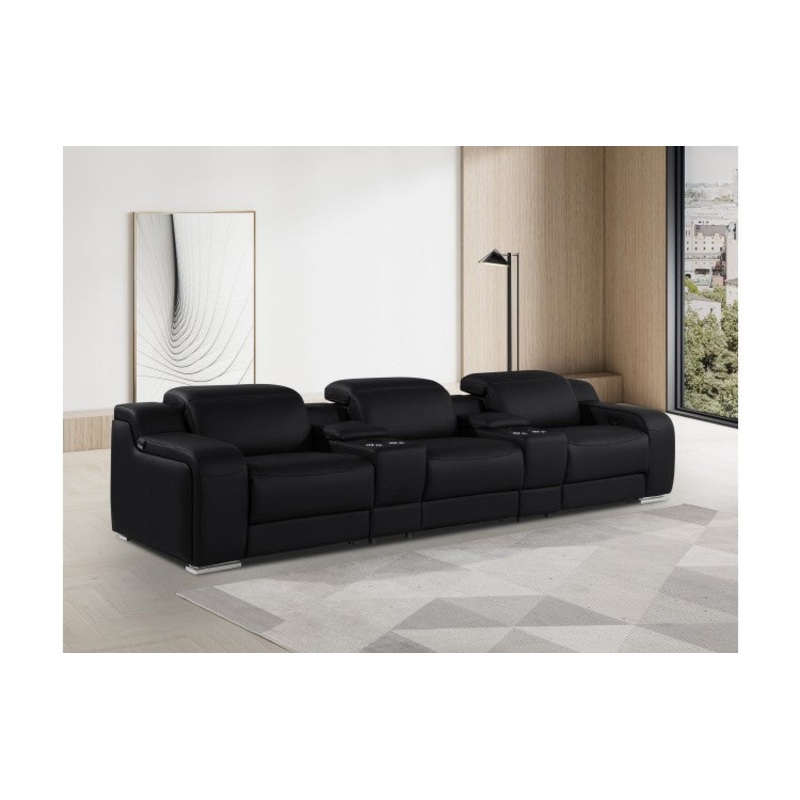 1116 DivanItalia Black 5-Piece Power Reclining Sofa with Power Headrest in Top Grain Italian LeatherModel:  1116-BLACK-5.3-HT