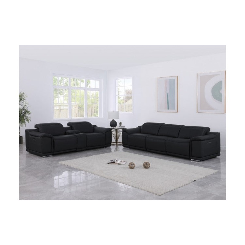 1116 DivanItalia Black 6-Piece Modular Power Reclining Sofa and Loveseat Set with Power Headrests – Top Grain Italian LeatherModel:  1116-BLACK-6.5-HT