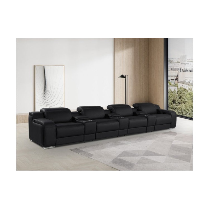 1116 DivanItalia Black 7-Piece Power Reclining Sofa with Power Headrest in Top Grain Italian LeatherModel:  1116-BLACK-S-7.4-HT