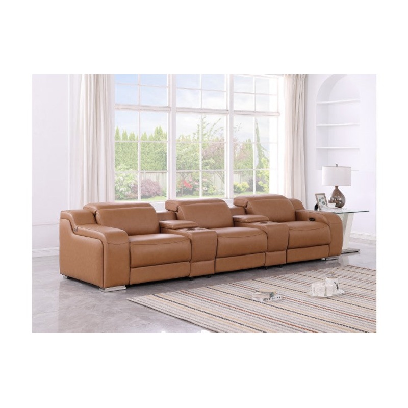 1116 DivanItalia Cognac 5-Piece Power Reclining Sofa with Power Headrest in Top Grain Italian LeatherModel:  1116-COGNAC-5.3-HT