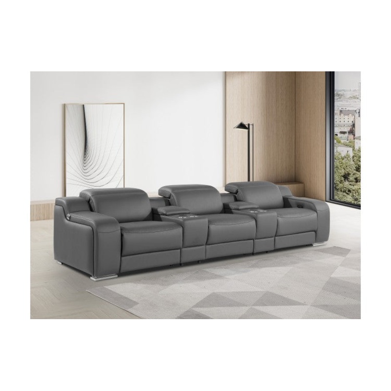 1116 DivanItalia Dark Gray 5-Piece Power Reclining Sofa with Power Headrest in Top Grain Italian LeatherModel:  1116-DK_GREY-5.3-HT