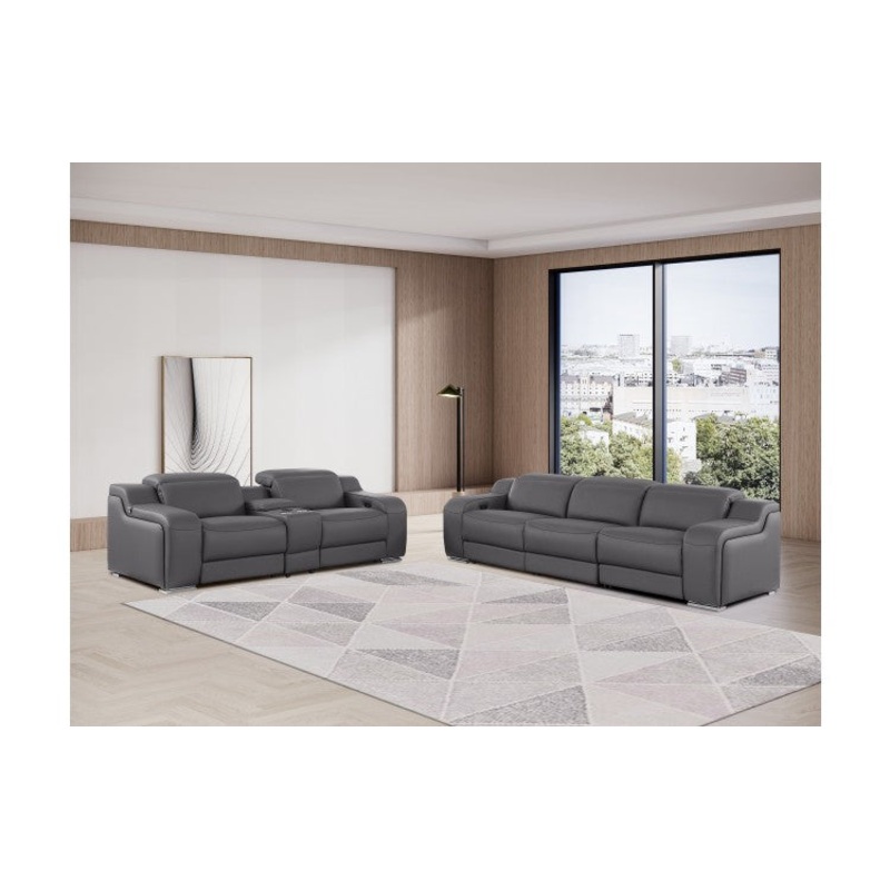 1116 DivanItalia Dark Gray 6-Piece Modular Power Reclining Sofa and Loveseat Set with Power Headrests – Top Grain Italian LeatherModel:  1116-DK_GREY-6.5-HT