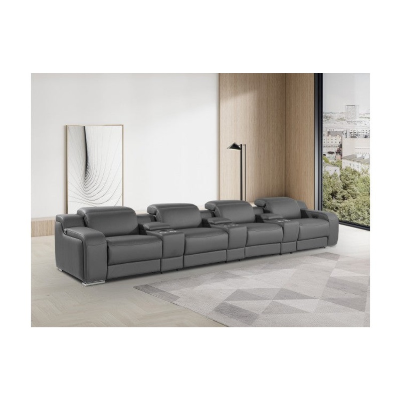 1116 DivanItalia Dark Gray 7-Piece Power Reclining Sofa with Power Headrest in Top Grain Italian LeatherModel:  1116-DK_GREY-S-7.4-HT