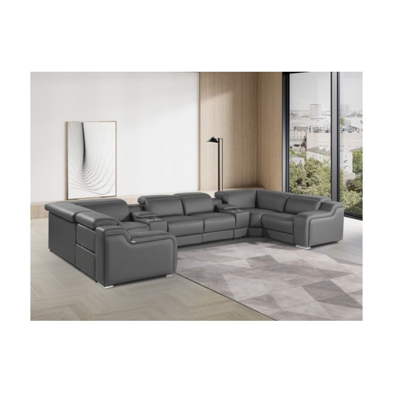 1116 DivanItalia Dark Gray 8-Piece Sectional with 2 Power Recliners and Power HeadrestsModel:  1116-DK_GREY-2PWR-U-C-8PC
