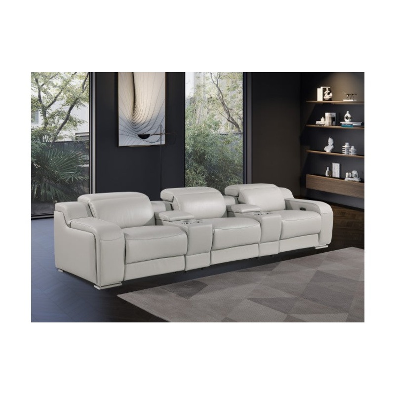 1116 DivanItalia Light Gray 5-Piece Power Reclining Sofa with Power Headrest in Top Grain Italian LeatherModel:  1116-LT_GREY-5.3-HT
