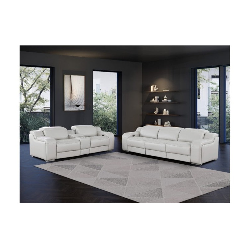1116 DivanItalia Light Gray 6-Piece Modular Power Reclining Sofa and Loveseat Set with Power Headrests – Top Grain Italian LeatherModel:  1116-LT_GREY-6.5-HT