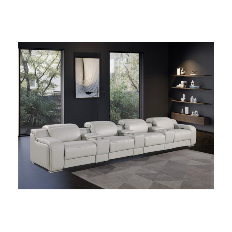1116 DivanItalia Light Gray 7-Piece Power Reclining Sofa with Power Headrest in Top Grain Italian LeatherModel:  1116-LT_GREY-S-7.4-HT