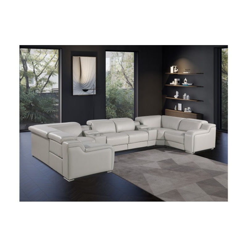 1116 DivanItalia Light Gray 8-Piece Sectional with 2 Power Recliners and Power HeadrestsModel:  1116-LT_GREY-2PWR-U-C-8PC