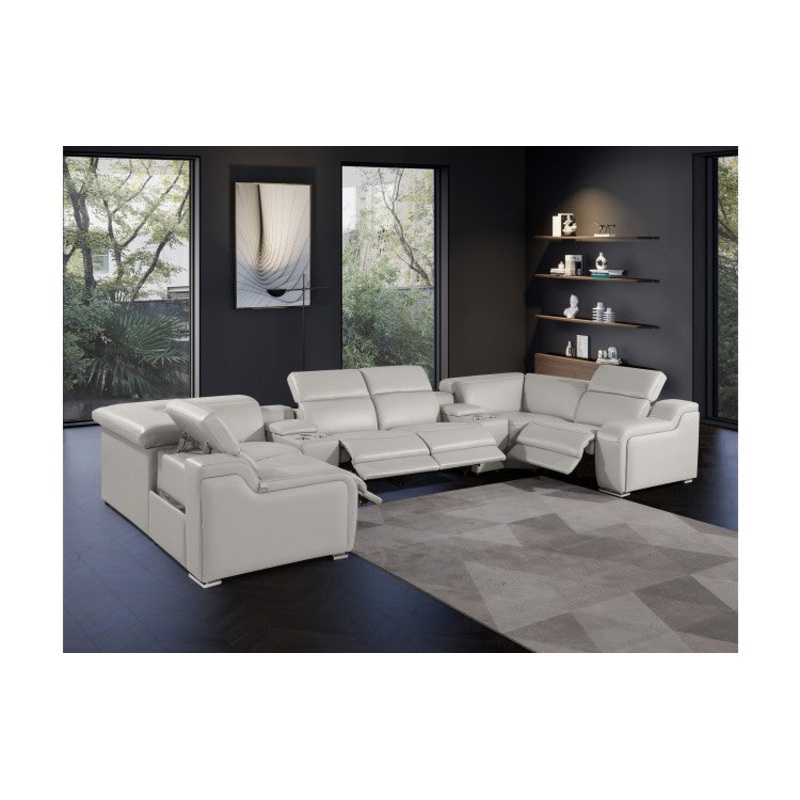 1116 DivanItalia Light Gray 8-Piece Sectional with 4 Power Recliners and Power HeadrestsModel:  1116-LT_GREY-4PWR-U-C-8PC