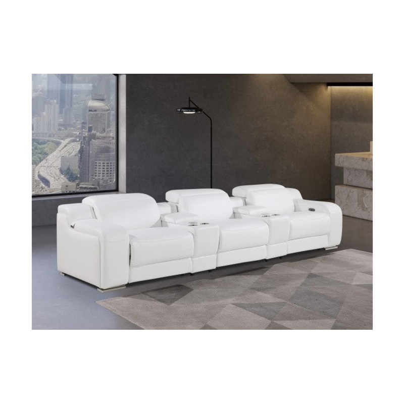1116 DivanItalia White 5-Piece Power Reclining Sofa with Power Headrest in Top Grain Italian LeatherModel:  1116-WHITE-5.3-HT