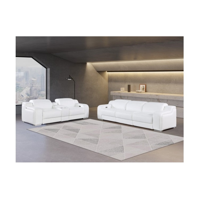 1116 DivanItalia White 6-Piece Modular Power Reclining Sofa and Loveseat Set with Power Headrests – Top Grain Italian LeatherModel:  1116-WHITE-6.5-HT