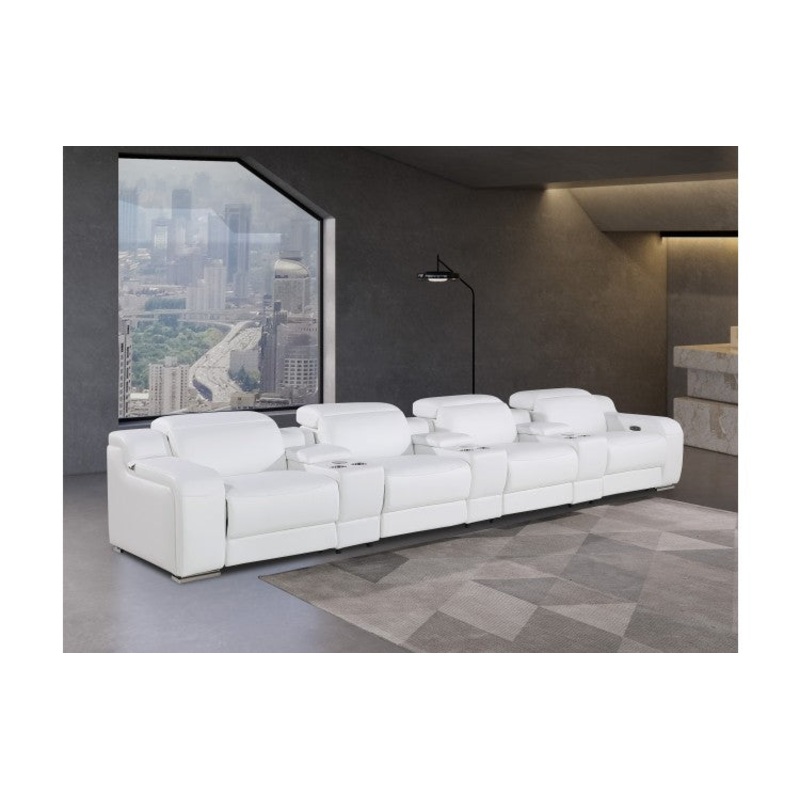 1116 DivanItalia White 7-Piece Power Reclining Sofa with Power Headrest in Top Grain Italian LeatherModel:  1116-WHITE-S-7.4-HT