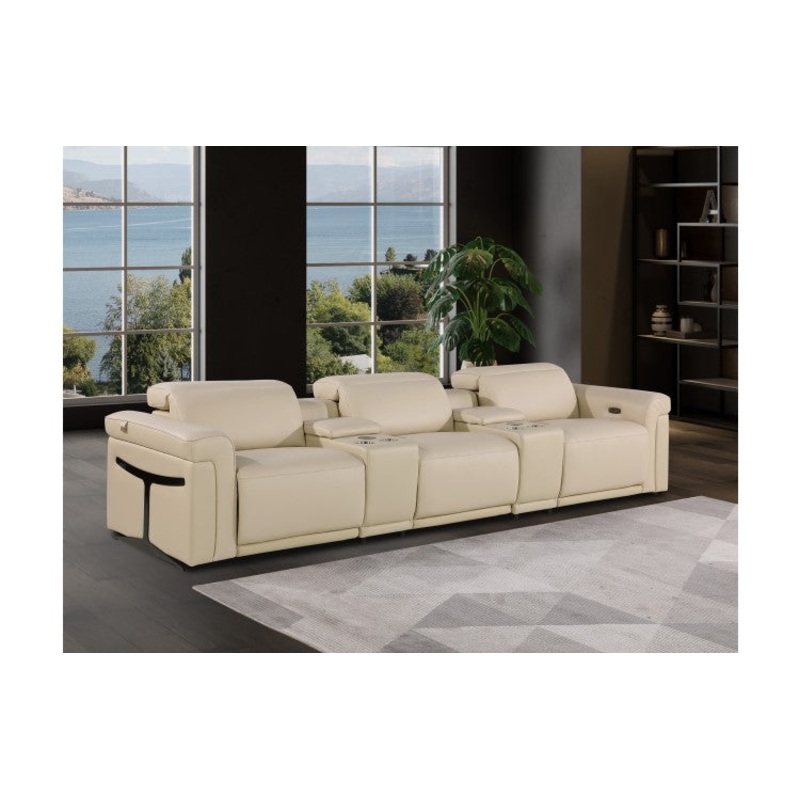 1126 DivanItalia Beige 5-Piece Power Reclining Sofa with Power Headrest in Top Grain Italian LeatherModel:  1126-BEIGE-5.3-HT