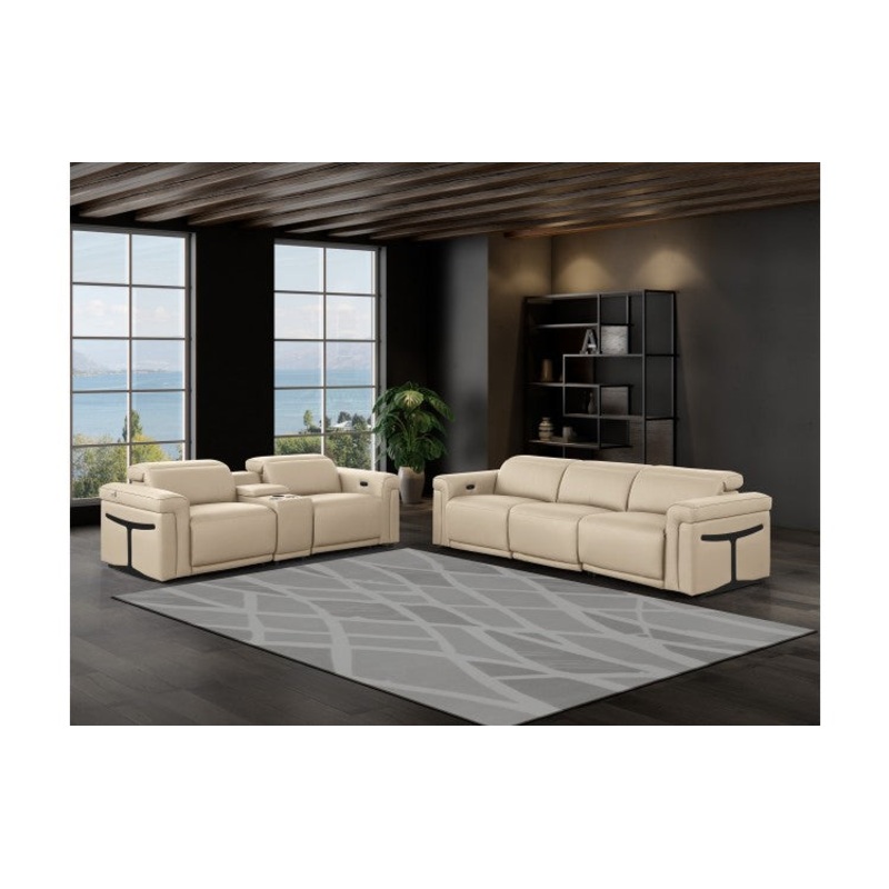 1126 DivanItalia Beige 6-Piece Modular Power Reclining Sofa and Loveseat Set with Power Headrests – Top Grain Italian LeatherModel:  1126-BEIGE-6.5-HT