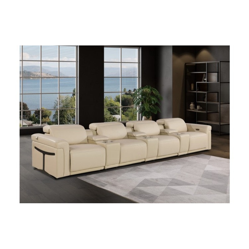 1126 DivanItalia Beige 7-Piece Power Reclining Sofa with Power Headrest in Top Grain Italian LeatherModel:  1126-BEIGE-7.4-HT