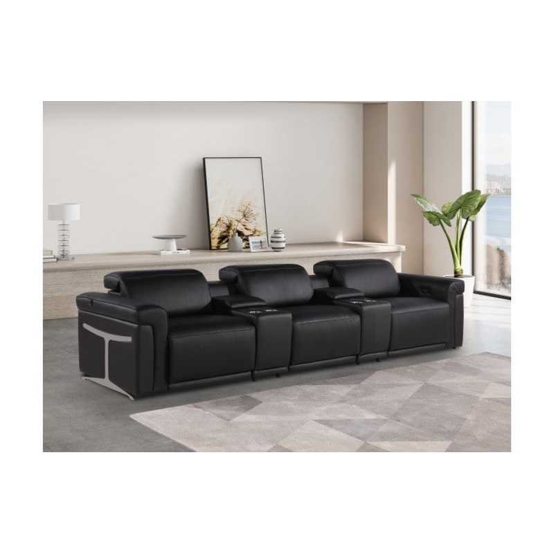 1126 DivanItalia Black 5-Piece Power Reclining Sofa with Power Headrest in Top Grain Italian LeatherModel:  1126-BLACK-5.3-HT
