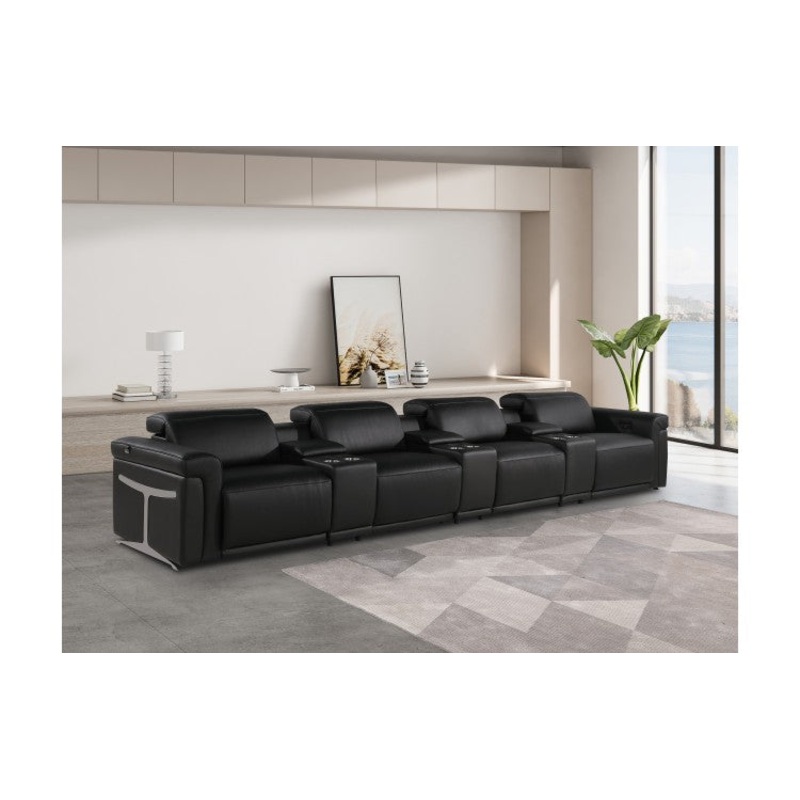 1126 DivanItalia Black 7-Piece Power Reclining Sofa with Power Headrest in Top Grain Italian LeatherModel:  1126-BLACK-7.4-HT